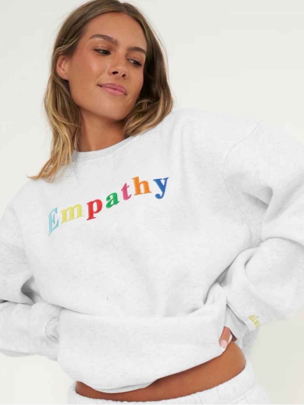 White 'Empathy Always' Embroidered Crew Sweatshirt